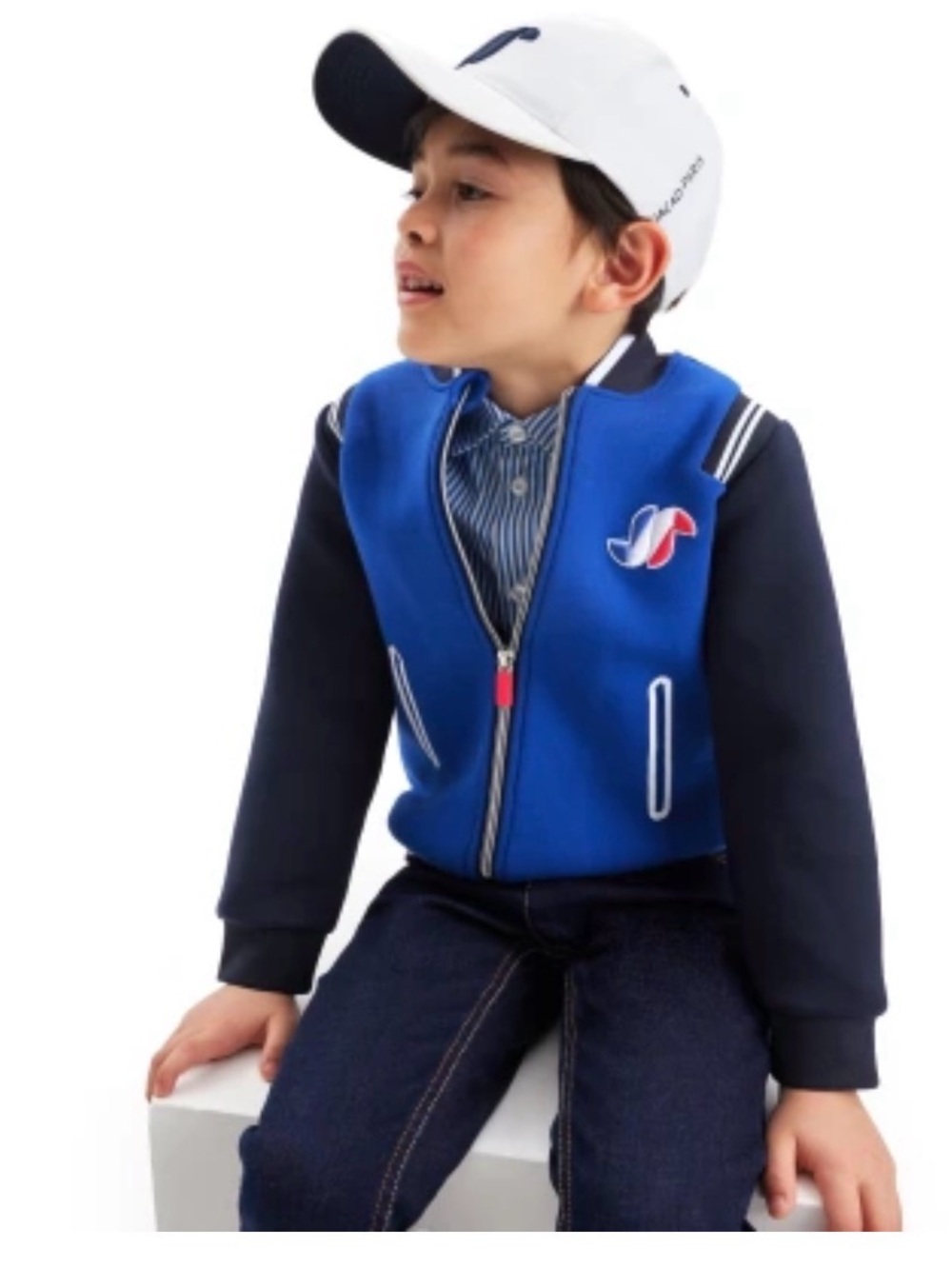 Jacadi Blue & Navy Logo Bomber Jacket for Kids